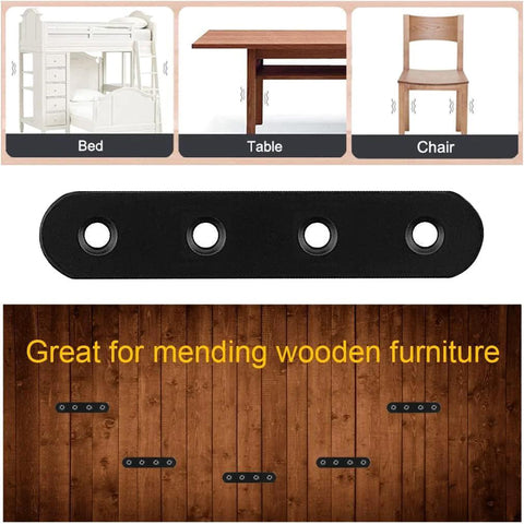 8 Pack Black Flat Mending Plates Brackets 3.8 Inch Stainless Steel Heavy Duty Repair Joining Plates For Wood Furniture With Screws