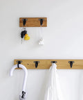 Screw Mounted Ceiling Hooks Stainless Steel Heavy Duty Top Hook Under Shelf Towel Robe Clothes Hook Black Coat Hook With Mounting Screws For Bathroom Kitchen Cabinet And Garage Ten Pack - installed view holding keys and umbrella
