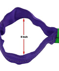 Two Inch By Eight Foot Lifting Sling Straps Polyester Web Slings 4400 Lbs Vertical Load loop detail showing 8 inch measurement