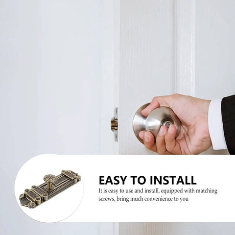 Old School 6 Inch Decorative Door Latch With Screws, hand installing vintage zinc sliding door lock on white door for home use.