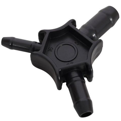 Heavy Duty Air Compressor Piping Kit Featuring Two Hundred Foot One Half Inch Rugged Tubing Slick Pex Al Pex Build Pro Fittings Valves And Zero Sweat Plug Play Tools For Quick Garage Setup Blue, black fitting with multiple connections.