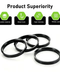 Heavy Duty 4 Pack Hub Centric Rings 73.1mm Outer 60.1mm Inner Bore Slick Black Plastic Adapters shown from above on a white background.
