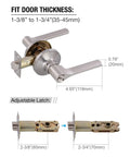 Keyed Entry Door Levers Set For Interior Doors Satin Nickel With Lock And Keys illustration with dimensions and latch details