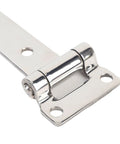 T-shaped door hinge, 304 stainless steel with mounting plate and screw holes (close-up)