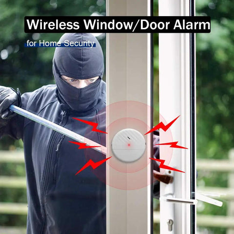 Ultra Slim Wireless Glass Break Alarm Kit With 125dB Siren activated on window during an intrusion attempt.
