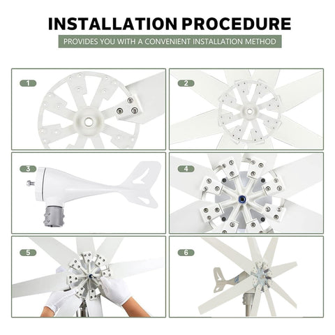 Installation steps for High Output Wind Turbine Kit With Eight Blades And Solar Wind Hybrid Controller For Home Energy, 14000W DC Generator