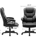 All Day Comfort Executive Office Chair With High Back And Lumbar Support, Adjustable swivel, PU leather, dimensions shown