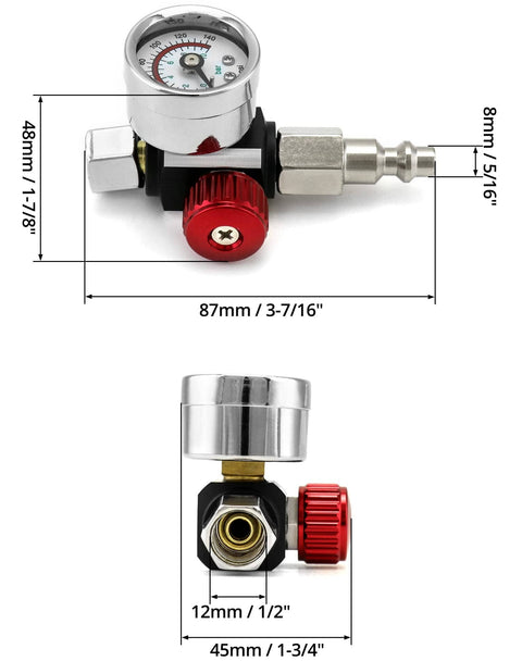 Pro Grade Air Pressure Regulator Kit With Gauge For Spray Guns And Air Tools Quarter Inch G Thread Inlet And Outlet Adjustable Valve Aluminum Body Durable And Easy To Use With Quick Connect Adapter