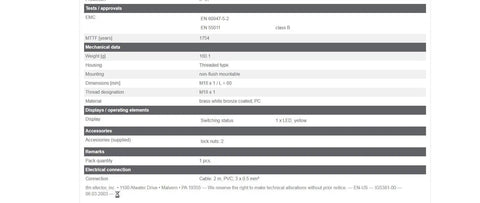 Technical specifications for Inductive Proximity Sensor For Industrial Automation 10 To 36 V DC NPN Output With Metal Housing Built For Harsh Environments