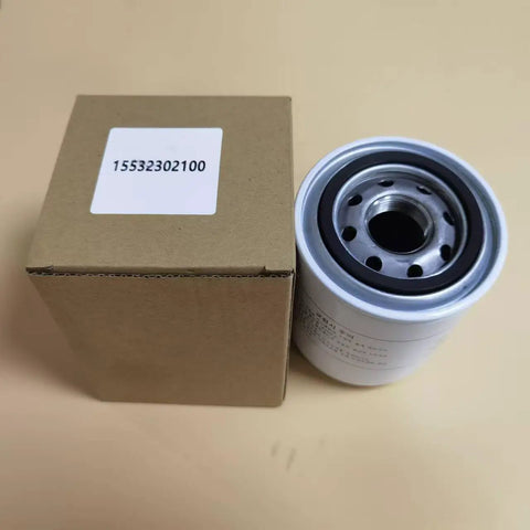 Beefed-Up Heavy Duty Hydraulic Filter Replacement For Tractors Including T433 T454HST T494 T503 T554HST T574 And 2555HST 2655HST OS 5010HST 6010HST OEM-Grade Quality For Smooth Hydraulic Performance, shown with packaging box and filter model 15532302100 on table