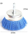 Three Piece Cup Brush Set With Nylon Composite Abrasive For Drills Grit 80 120 320 With Quarter Inch Shank Heavy Duty