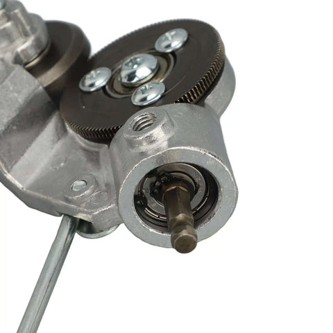 Close-up of Drill Plate Cutter Attachment For Metal Shears With Beefed Up Pro Grade Wear Blade showing gear mechanism.