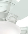 Close-up of Low Profile 48 Inch White Ceiling Fan With LED Light Kit And Pull Chain Whisper Wind Motor For Quiet Operation