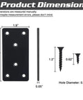 Dimensions of Heavy Duty Mending Plates And Black Corner Braces Built Tough As Nails For Furniture Repairs Or Woodworking Fixes.