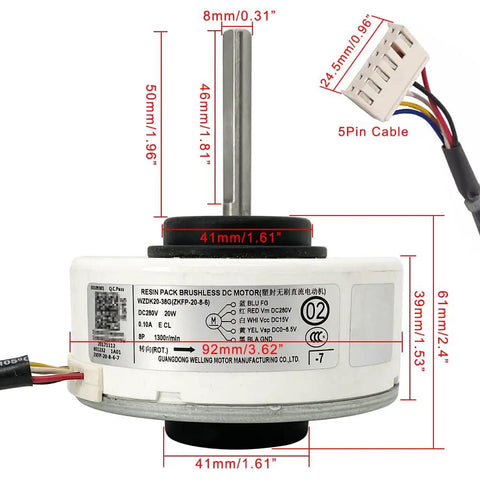 Drop In 280V Brushless Air Conditioner Fan Motor Replacement 20W 1300 RPM CCW Inverter Type For WZDK20-38G ZKFP-20-8-6 close-up