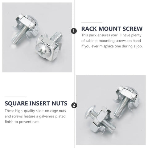Premium Heavy Duty Server Rack Screws and Hella Tough Cage Nuts 100 Pack Essential Clip Kit close-up of slide-on screws and cage nuts.