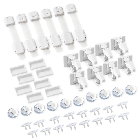 All In One Baby Proofing Kit Easy To Install With Hidden Cabinet And Drawer Locks, Adjustable Latches, Corner Guards And Outlet Covers