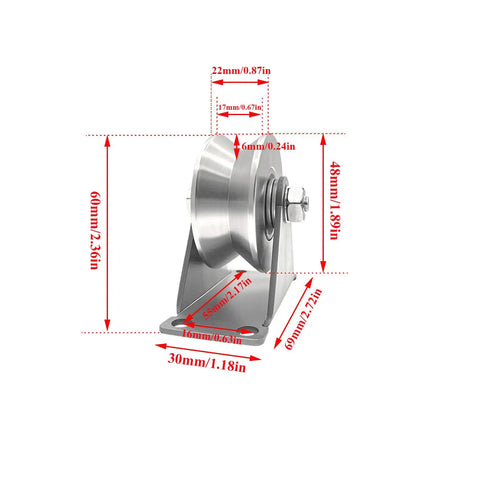 Hella Tough Stainless Steel V Groove Plate Casters With Double Ball Bearing Track Rollers For Heavy Duty Sliding Gates and Commercial Warehouses dimensions and side view