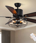 Dope 52 Inch Farmhouse Ceiling Fan With Light And Remote Black Rustic Industrial Ceiling Fan With Caged Light 5 Reversible Wooden Blades