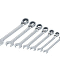 7 Piece SAE Reversible Ratcheting Wrench Set With 72-Tooth Box End, 15 Degree Offset, Chrome Finish For Corrosion Resistance And Quick Engagement In Tight Spaces