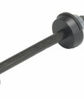 OTC 4892 steering head bearing installer; side view, black metal rod with two round discs and threaded end.