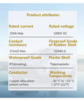 Product attributes of CCStoCCS2 DC Fast Charging Adapter 250 Amp 250 KW 1000V Electric Vehicle Charger with detailed specifications.