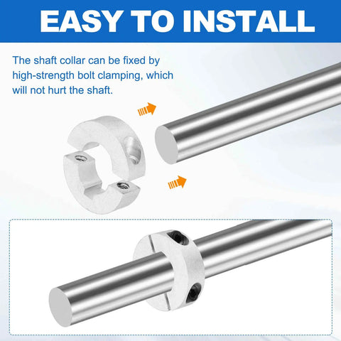 Two Pack Shaft Collar Set With Half Inch Bore Built Tough Heavy Duty Double Split Design on shaft, aluminum clamp