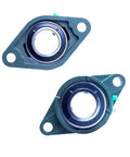 Tough Outer Spherical Pillow Block R-214 KP3AK2 Self Aligning Sealed Bearing Unit For Heavy Loads Rock Solid Rotation 213 214 215 216 217 218 Series Dust Proof Anti Rust Wear Resistant Premium Hybrid Material Runs Smooth Long Top Rated Badass Parts. Two green flange bearing units, front view