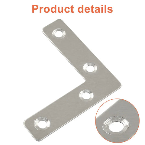 10 Pack Stainless Steel L Brackets Set Heavy Duty Corner Brace Plates With Screws 60mm By 60mm close-up of bracket details