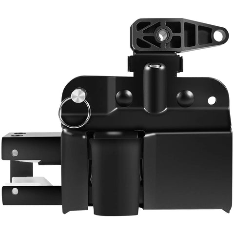 Heavy Duty Square Rail Trolley Assembly For Hassle Free Garage Door Opener Replacement Compatible With Chamberlain Craftsman And LiftMaster Systems side view, black metal construction.