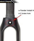Ultra Light Full Carbon Fiber Road Fork 28.6mm 700C 1-1/8 Straight Threadless With 9mm QR 35mm Offset C Type Clamp Brake 3K T800 Blades showing fender and brake holes