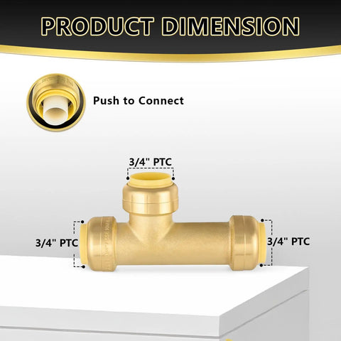 Pack Of 30 Three Quarter Inch Push Fit Slip Tee Fittings With Disconnect Clip For PEX Copper CPVC Pipes, product dimensions