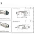 Diagram of GX16 3-pin male to female plug with measurements for Beefy 3 Pin Cable Male To Female GX16 Cordset For Aviation Connectors 1 Meter Circular Metal Panel Mount Connector Adapter Straight Double Ended Wire For DIY Projects And Pro Installations