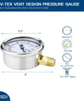 BPSSDI vacuum pressure gauge, 30 inHg, 2.5-inch dial, 1/4 in NPT lower mount, stainless steel case.