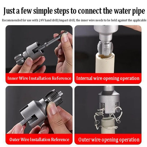 Two In One PVC Pipe Threader Kit For Internal And External Threads, One Half Inch Or Three Quarter Inch, drill-compatible operation