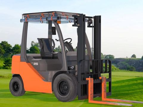 Forklift rain cover for up to 6000 lb, ultra-transparent EVA with brown canopy rolled up on all sides