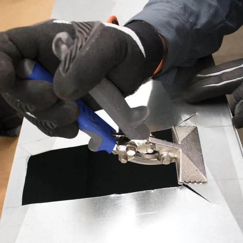 Hand Seamer With 3-Inch Jaw Offset Metal Seamer for bending 22 gauge steel in cramped spaces with compound leverage and contoured grips
