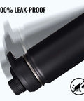 Close-up of black 24 Oz Insulated Water Bottle With Handle, 304 Stainless Steel, Wide Mouth, Double Wall Vacuum, BPA Free, 100% leak-proof
