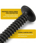 Get Your Hands On These Number 8 X 1/2 Black Modified Truss Head Wood Screws 500 Pack close-up showing phosphate-coated carbon steel construction.