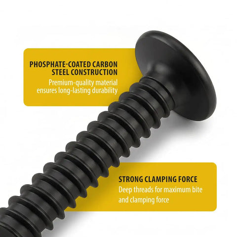 Get Your Hands On These Number 8 X 1/2 Black Modified Truss Head Wood Screws 500 Pack close-up showing phosphate-coated carbon steel construction.