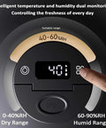 Close-up of digital display showcasing humidity range on Smart Vacuum Coffee Bean Storage Container With Digital Temperature And Humidity Display Tracks Freshness Locks In Aroma Tightly Keeps Nuts And Tea Crispy In This Sleek 650Ml Kitchen Canister Built To Last Through Daily Grind.