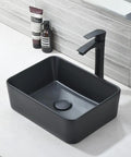 Matte Black Vessel Sink And Faucet Combo For Bathroom Above Counter Rectangular Ceramic Sink With Matte Black Faucet