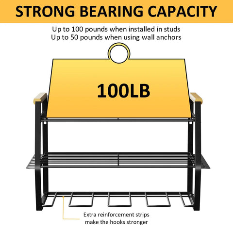 Power Tool Organizer Wall Mount For Garage Storage with strong bearing capacity, holds up to 100 lbs, heavy-duty steel construction.