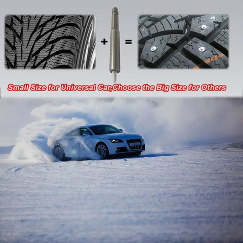 Tough As Nails 12mm Carbide Tire Studs And Snow Spikes Provide Badass Traction On Slippery Winter Pavement. Car drifting on snow.