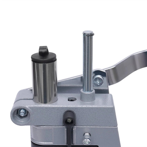 Close-up of Beefy Sturdy Drill Press Adapter Stand For Floor Or Table Use Universal Bench Clamp Aluminum Base component.
