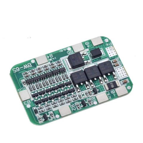 Beefy 6S Lithium Battery BMS Board 25.2V 15A 18650 Cell Protector Smart Charging Module with various components.