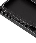 Magnetic RC Parts Tray Portable Aluminum Alloy Repair Tray With Magnetic Screw Holder Plate showing detailed slots and measurements