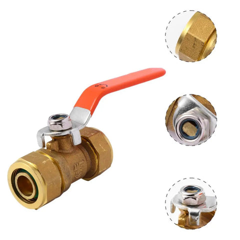 Swing By And Grab This Smooth Running Brass Ball Valve With Hose Barb Perfect For Water Heater Shut Off, showing brass valve with handle.