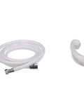 Swim And Rinse Transom Shower With Hot And Cold Water, coiled seven foot hose and white handset on white background
