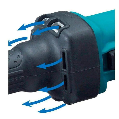 Close-up of exhaust vents on Rugged 3.5 Amp 1/4 Inch Die Grinder, 25000 RPM for improved airflow during metal grinding.
